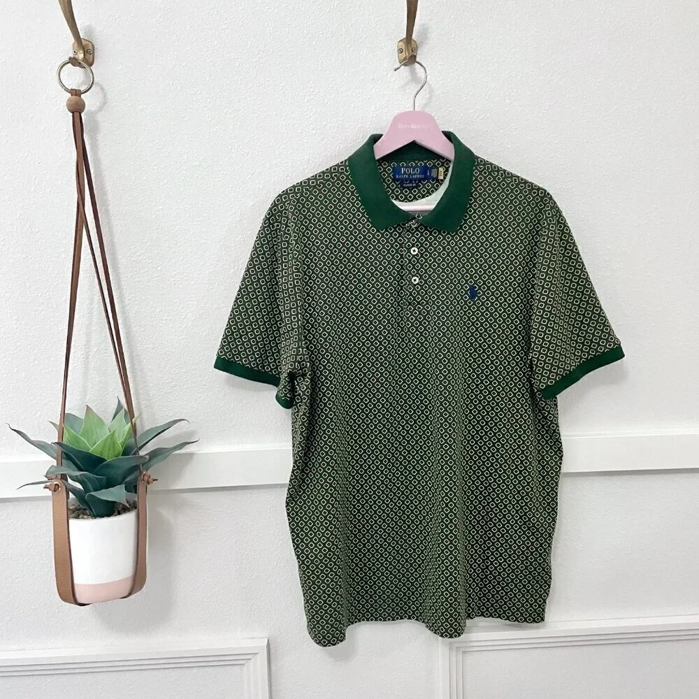 Polo Ralph Lauren Men's Green Diamond Short Sleeve Stretch Golf Shirt Classic L